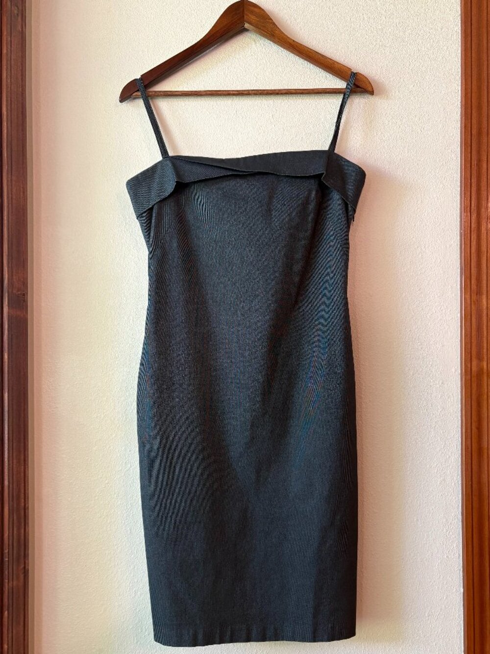 EUC 100% Cotton Dark Gray Spaghetti Strap Sheath Dress Minimalist 90s Style Sz S